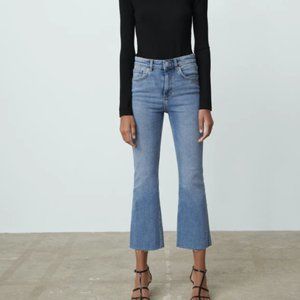 Zara Light Wash Cropped Flare Jeans